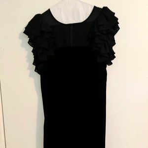 French Connection black velvet dress with ruffle sleeves sheer top